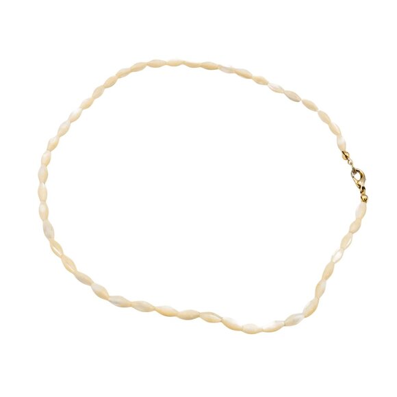 Vintage Mother Of Pearl Rice Bead Necklace 16 Inches With Gold-Tone Clasp - Picture 4 of 4